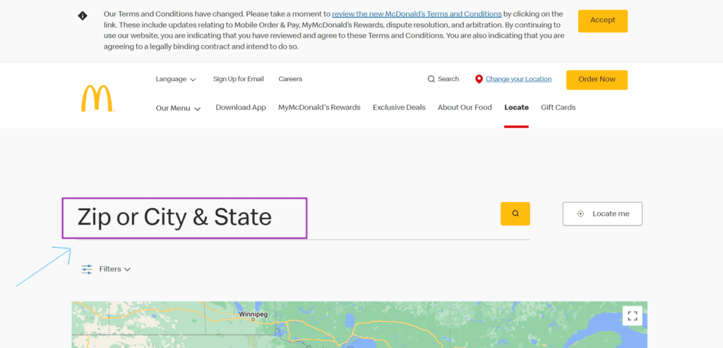 McDonald's location search bar
