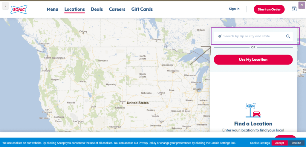 Sonic location search bar