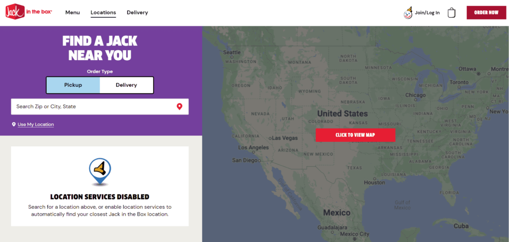 Jack in the box location search bar
