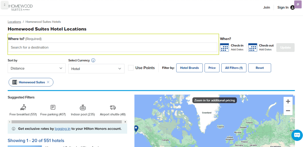 homewood suites location search bar