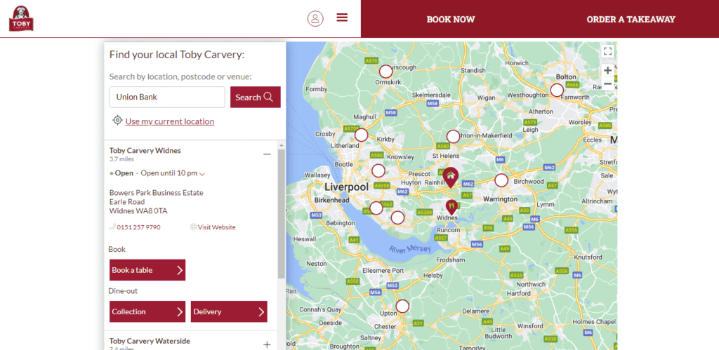 toby carvery locations near union bank