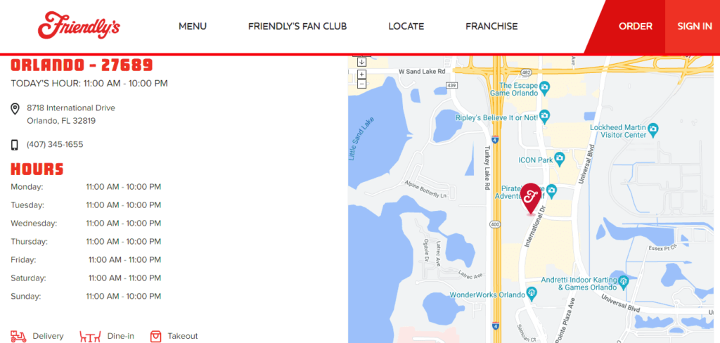 friendly's location details